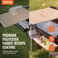 Car Side Awning Large 6.6 Ft. X 8.2 Ft. Shade Coverage Vehicle Awning PU 3000 Mm UV 50 Plus Retractable Car Awning -Vevor beige vevor shade cloths qccpsss66x82v395cv0 c3 1000