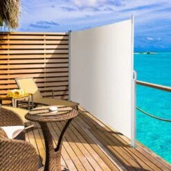 118 In. W X 63 In. H Retractable Side Awning Patio Screen Privacy Screen For Outdoor, Beige -Vevor beige vevor shade cloths zypf160x300cmm001v0 31 1000