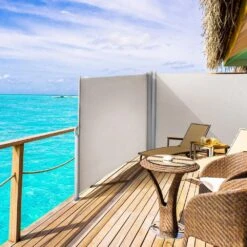 63 In. X 236 In. Retractable Rust-Proof Patio Sunshine Screen Privacy Divider For Courtyard, Beige -Vevor beige vevor shade cloths zypf160x600cmm001v0 31 1000