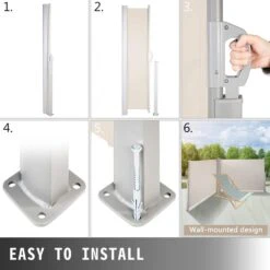 236 In. X 71 In. Beige Retractable Rust-Proof Patio Sunshine Privacy Divider Wind Screen For Courtyard -Vevor beige vevor shade cloths zypf180x600cmm001v0 fa 1000