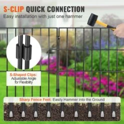 17 In. H X 13 In. L Garden Fence No Dig Fence Animal Barrier Fence With 1.5 In. Spike Spacing Be Made Of Carbon Steel -Vevor black garden fencing jswl1713inchisxz8v0 44 1000