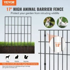 17 In. H X 13 In. L Garden Fence No Dig Fence Animal Barrier Fence With 1.5 In. Spike Spacing Be Made Of Carbon Steel -Vevor black garden fencing jswl1713inchisxz8v0 c3 1000
