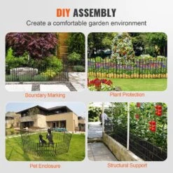 17 In. H X 13 In. L Garden Fence No Dig Fence Animal Barrier Fence With 1.5 In. Spike Spacing Be Made Of Carbon Steel -Vevor black garden fencing jswl1713inchisxz8v0 fa 1000