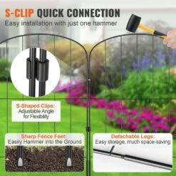 24 In. H X 13 In. L Garden Fence No Dig Fenc Animal Barrier Fence With 2 In. Spike Spacing Steel (28-Pack) -Vevor black garden fencing jswl2413inchnokrcv0 44 1000