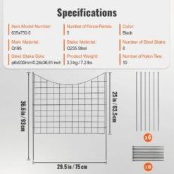 Garden Fence No Dig Fence 36.6 In. H X 29.5 In. L Animal Barrier Fence With 2.5 In. Spike Spacing (5-Pack) -Vevor black garden fencing jswl385295inrni2vv0 76 1000