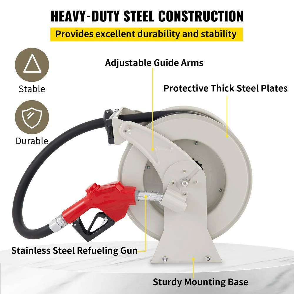 Fuel Hose Reel 3/4 In. X 50 Ft. Extra Long Retractable Diesel Hose Reel With Automatic Refueling Gun For Ship, Vehicle 9 Fuel Hose Reel 3/4 In. X 50 Ft. Extra Long Retractable Diesel Hose Reel With Automatic Refueling Gun For Ship, Vehicle - Image 7