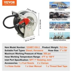 Fuel Hose Reel 1 In. X 50 Ft. L Retractable Diesel Hose Reel Heavy-duty Steel Construction For Aircraft, Ship -Vevor black hose reels cyrg50ft1inch2tmjv0 76 1000
