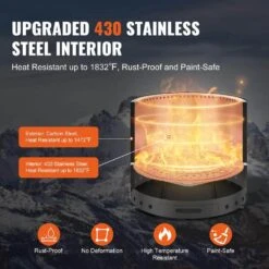 Smokeless Fire Pit Stove Bonfire 19.3 In. Dia Wood Burning Stainless Steel SUS430 Stainless Steel Inner Portable -Vevor black vevor accessories wyrmhkyxpgy1muq11v0 4f 1000