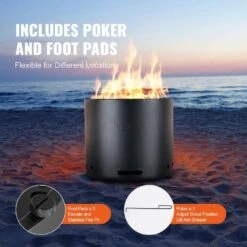 Smokeless Fire Pit Stove Bonfire 19.3 In. Dia Wood Burning Stainless Steel SUS430 Stainless Steel Inner Portable -Vevor black vevor accessories wyrmhkyxpgy1muq11v0 fa 1000