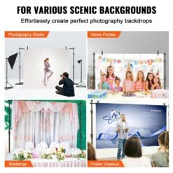 Backdrop Banner Stand 120 In. H X 120 In. D Adjustable Display Backdrop Banner Stand Protable For Photography, Party -Vevor black vevor arbors ssbjzsjl10fta18erv0 fa 1000