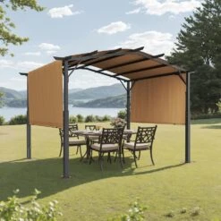 12 Ft. X 10 Ft. Outdoor Pergola, Arched Top Metal Pergola, Retractable Pergola With Sun Shade Canopy 17 12 Ft. X 10 Ft. Outdoor Pergola, Arched Top Metal Pergola, Retractable Pergola With Sun Shade Canopy -Vevor black vevor canopy tents gxlpl12ftw10x63lkv0 31 1000