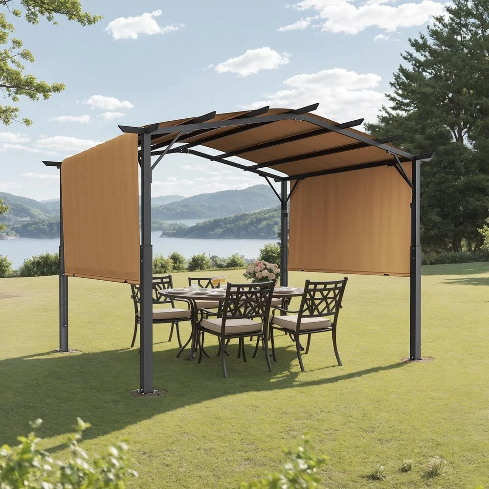 12 Ft. X 10 Ft. Outdoor Pergola, Arched Top Metal Pergola, Retractable Pergola With Sun Shade Canopy 10 12 Ft. X 10 Ft. Outdoor Pergola, Arched Top Metal Pergola, Retractable Pergola With Sun Shade Canopy - Image 8