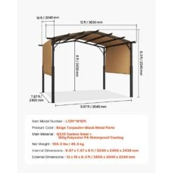 12 Ft. X 10 Ft. Outdoor Pergola, Arched Top Metal Pergola, Retractable Pergola With Sun Shade Canopy 16 12 Ft. X 10 Ft. Outdoor Pergola, Arched Top Metal Pergola, Retractable Pergola With Sun Shade Canopy -Vevor black vevor canopy tents gxlpl12ftw10x63lkv0 76 1000