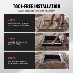 Fire Pit Ring Square 36 In. X 36 In. Outer Steel Liner DIY Campfire Ring Firepit For Outdoor Camping, Bonfires -Vevor black vevor fire pit covers and accessories fxhh30inch15xenibv0 44 1000