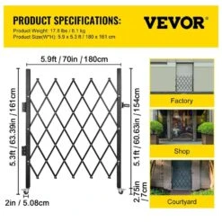 Single Folding Security Gate 63.39 In. H X 70 In. W Black Steel Fold Door Gate 360° Rolling Casters Garden Fence Panel -Vevor black vevor garden fencing ssfdmdm1 5x1 67m1v0 76 1000