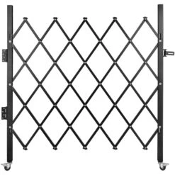 Folding Security Gate 51.57 In. H X 66 In. W Black SteelGarden Fence Panel Folding Door Gate With 360° Rolling Casters