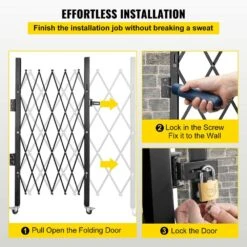 Folding Security Gate 51.57 In. H X 66 In. W Black SteelGarden Fence Panel Folding Door Gate With 360° Rolling Casters -Vevor black vevor garden fencing ssfdmdm1 66x1 22mv0 fa 1000