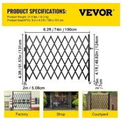 Single Folding Security Gate 51.57 In. H X 74 In. W Steel Accordion Fold Door Gate With Padlock Garden Fence -Vevor black vevor garden fencing ssfdmdm1 8x1 22m1v0 76 1000
