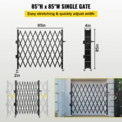 Single Fold Security Gate 7 Ft. H X 7 Ft. W Steel Accordion Security Gate With Padlock 360° Rolling Gate -Vevor black vevor garden fencing ssfdmdm2x2m000001v0 4f 1000