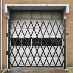 Single Fold Security Gate 7 Ft. H X 7 Ft. W Steel Accordion Security Gate With Padlock 360° Rolling Gate