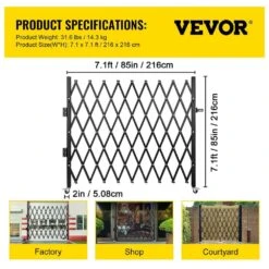 Single Fold Security Gate 7 Ft. H X 7 Ft. W Steel Accordion Security Gate With Padlock 360° Rolling Gate -Vevor black vevor garden fencing ssfdmdm2x2m000001v0 76 1000