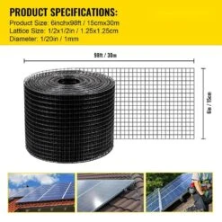 Solar Panel Bird Wire 6 In. X 98 Ft. Critter Guard Roll Kit Removable Steel Solar Panel Guard With Fasteners -Vevor black vevor garden fencing tyndcbbhw6100hjh2v0 76 1000