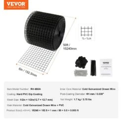 6 In. X 50 Ft X 0.04 In. Solar Panel Bird Fasteners Guard Critter Guard Roll Kit With 50 Cs Stainless Steel Solar Panel -Vevor black vevor garden fencing tyndcbbhwtz62941sv0 76 1000