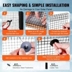 6 In. X 100ft. Solar Panel Bird Guard Garden Fence Critter Guard Roll Kit With 60-Pieces Stainless Steel -Vevor black vevor garden fencing tyndcbbhwtz6h55gxv0 44 1000