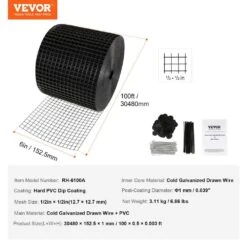 6 In. X 100ft. Solar Panel Bird Guard Garden Fence Critter Guard Roll Kit With 60-Pieces Stainless Steel -Vevor black vevor garden fencing tyndcbbhwtz6h55gxv0 76 1000