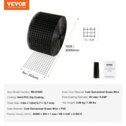 8 In. X 100 Ft. Solar Panel Bird Guard,0.04 In. Steel, Garden Fence, Critter Guard Roll Kit With Rust-Proof PVC Coating -Vevor black vevor garden fencing tyndcbbhwtz8uka3ev0 76 1000