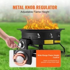 Propane Fire Pit, 19 In. Dia Outdoor Portable Gas Fire Pit, Adjustable Flame Height Camping Firepit, 58,000 BTU, Black -Vevor black vevor gas fire pits bxsrqhk19ycba36r1v0 1f 1000