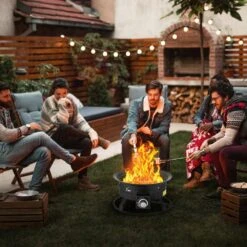 Propane Fire Pit, 19 In. Dia Outdoor Portable Gas Fire Pit, Adjustable Flame Height Camping Firepit, 58,000 BTU, Black -Vevor black vevor gas fire pits bxsrqhk19ycba36r1v0 31 1000