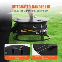 Propane Fire Pit, 19 In. Dia Outdoor Portable Gas Fire Pit, Adjustable Flame Height Camping Firepit, 58,000 BTU, Black -Vevor black vevor gas fire pits bxsrqhk19ycba36r1v0 44 1000