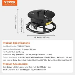 Propane Fire Pit, 19 In. Dia Outdoor Portable Gas Fire Pit, Adjustable Flame Height Camping Firepit, 58,000 BTU, Black -Vevor black vevor gas fire pits bxsrqhk19ycba36r1v0 76 1000