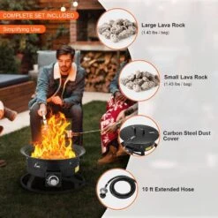 Propane Fire Pit, 19 In. Dia Outdoor Portable Gas Fire Pit, Adjustable Flame Height Camping Firepit, 58,000 BTU, Black -Vevor black vevor gas fire pits bxsrqhk19ycba36r1v0 fa 1000
