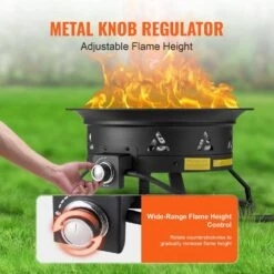 Propane Fire Pit, 24 In. Dia Outdoor Portable Gas Fire Pit, Adjustable Flame Height Camping Firepit, 58,000 BTU, Black -Vevor black vevor gas fire pits bxsrqhk24ycbl1s54v0 1f 1000