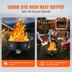 Propane Fire Pit, 24 In. Dia Outdoor Portable Gas Fire Pit, Adjustable Flame Height Camping Firepit, 58,000 BTU, Black -Vevor black vevor gas fire pits bxsrqhk24ycbl1s54v0 c3 1000