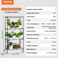 Plant Stand With Grow Light 4-Tier Plant Shelf With 45W Full Spectrum Grow Light 3 Mode Plant Light 2025 Upgrade -Vevor black vevor hydroponic systems gnzwj120cm603r8bdv1 76 1000