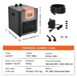 Aquarium Chiller 92 Gal. 348 L Hydroponic Water Chiller 1/4 HP Quiet Refrigeration Compressor -Vevor black vevor hydroponic systems hwqlqqjr025hpisabv1 76 1000