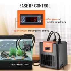 Aquarium Chiller 52 Gal. 196 L Hydroponic Water Chiller 1/10 HP Quiet Refrigeration Compressor -Vevor black vevor hydroponic systems hwqlqqjrq01hpzc9fv1 fa 1000