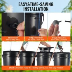 DWC Hydroponics Grow System Deep Water Culture With Top Drip 1 Bucket 5 Gal. Water Culture With Air Pump, Air Stone -Vevor black vevor hydroponic systems ssspxt1t8inkxkb8iv1 44 1000