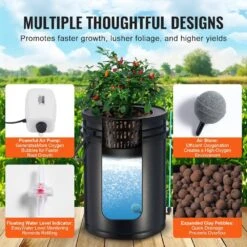 DWC Hydroponics Grow System Deep Water Culture With Top Drip 1 Bucket 5 Gal. Water Culture With Air Pump, Air Stone -Vevor black vevor hydroponic systems ssspxt1t8inkxkb8iv1 4f 1000
