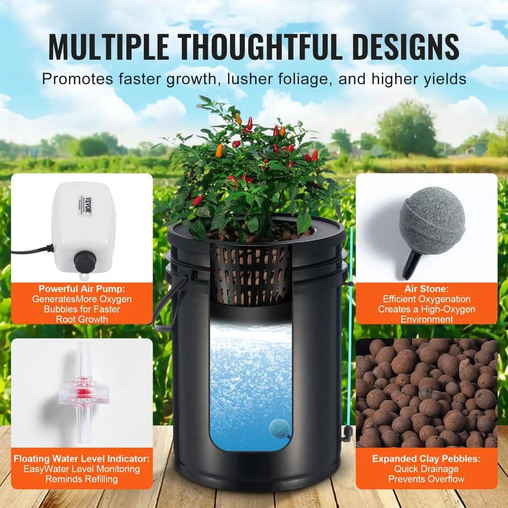 DWC Hydroponics Grow System Deep Water Culture With Top Drip 2 Buckets, With Air Pump, Air Stones And Water Level Device 5 DWC Hydroponics Grow System Deep Water Culture With Top Drip 2 Buckets, With Air Pump, Air Stones And Water Level Device - Image 3