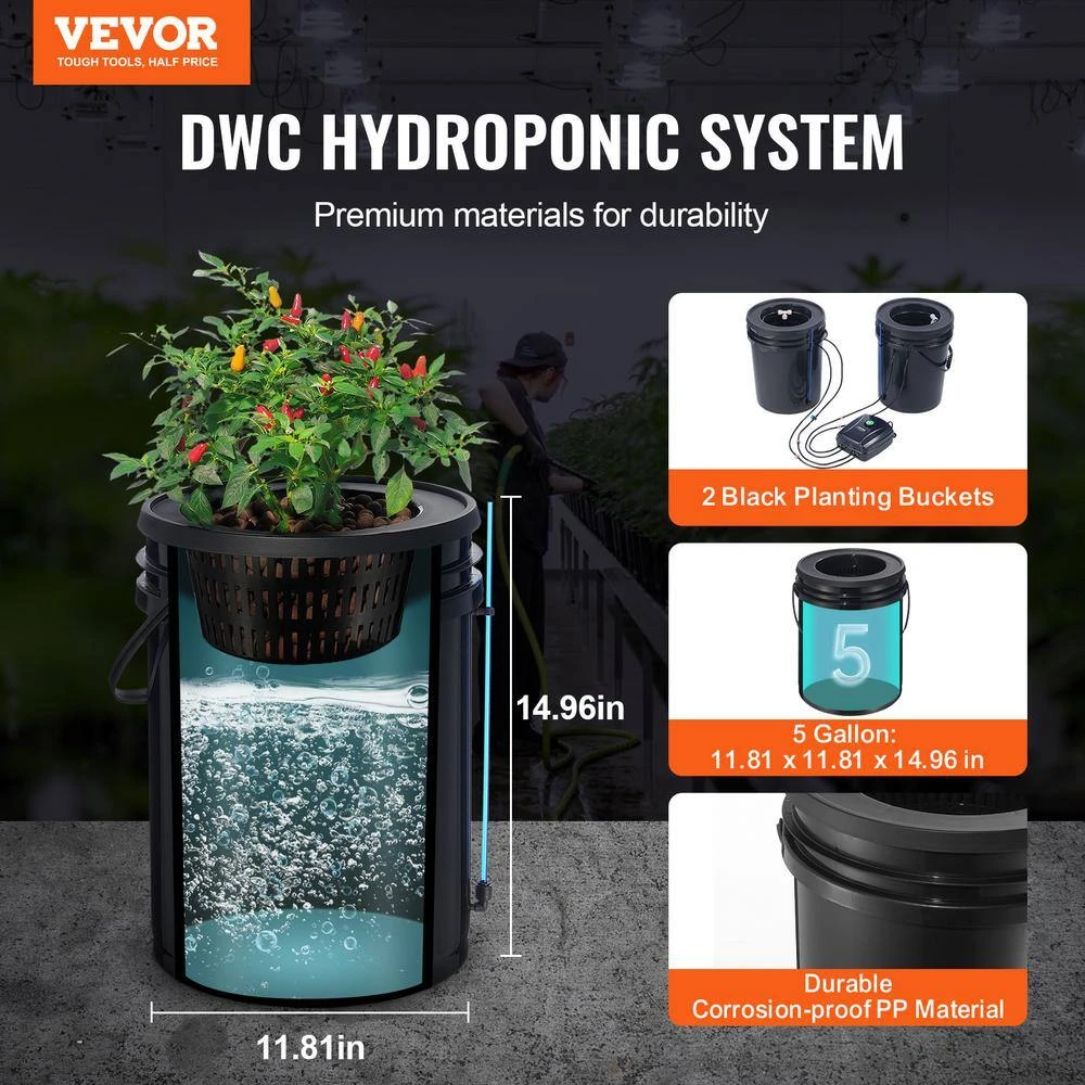 DWC Hydroponics Grow System Deep Water Culture With Top Drip 2 Buckets, With Air Pump, Air Stones And Water Level Device 4 DWC Hydroponics Grow System Deep Water Culture With Top Drip 2 Buckets, With Air Pump, Air Stones And Water Level Device - Image 2