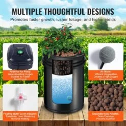 RDWC Hydroponics System Recirculating Deep Water Culture 4 Buckets 5 Gal., With Air Pump And Water Level Device -Vevor black vevor hydroponic systems ssspxt41t8ine1fibv1 4f 1000