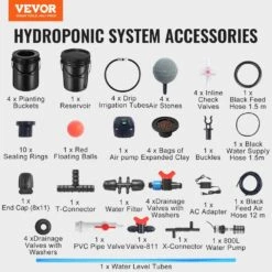 RDWC Hydroponics System Recirculating Deep Water Culture 4 Buckets 5 Gal., With Air Pump And Water Level Device -Vevor black vevor hydroponic systems ssspxt41t8ine1fibv1 76 1000