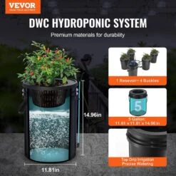 RDWC Hydroponics System Recirculating Deep Water Culture 4 Buckets 5 Gal., With Air Pump And Water Level Device -Vevor black vevor hydroponic systems ssspxt41t8ine1fibv1 c3 1000