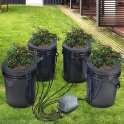 DWC Hydroponics Grow System Deep Water Culture With Top Drip 4 Buckets, With Air Pump, Air Stones And Water Level Device -Vevor black vevor hydroponic systems ssspxt4t8inkt37wzv1 31 1000
