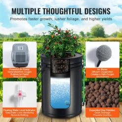 DWC Hydroponics Grow System Deep Water Culture With Top Drip 4 Buckets, With Air Pump, Air Stones And Water Level Device -Vevor black vevor hydroponic systems ssspxt4t8inkt37wzv1 4f 1000