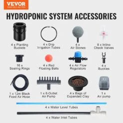 DWC Hydroponics Grow System Deep Water Culture With Top Drip 4 Buckets, With Air Pump, Air Stones And Water Level Device -Vevor black vevor hydroponic systems ssspxt4t8inkt37wzv1 76 1000